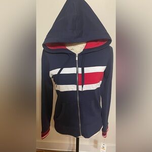 NWT Tommy Hilfiger Navy and Red Women's Zip-Up Hoodie